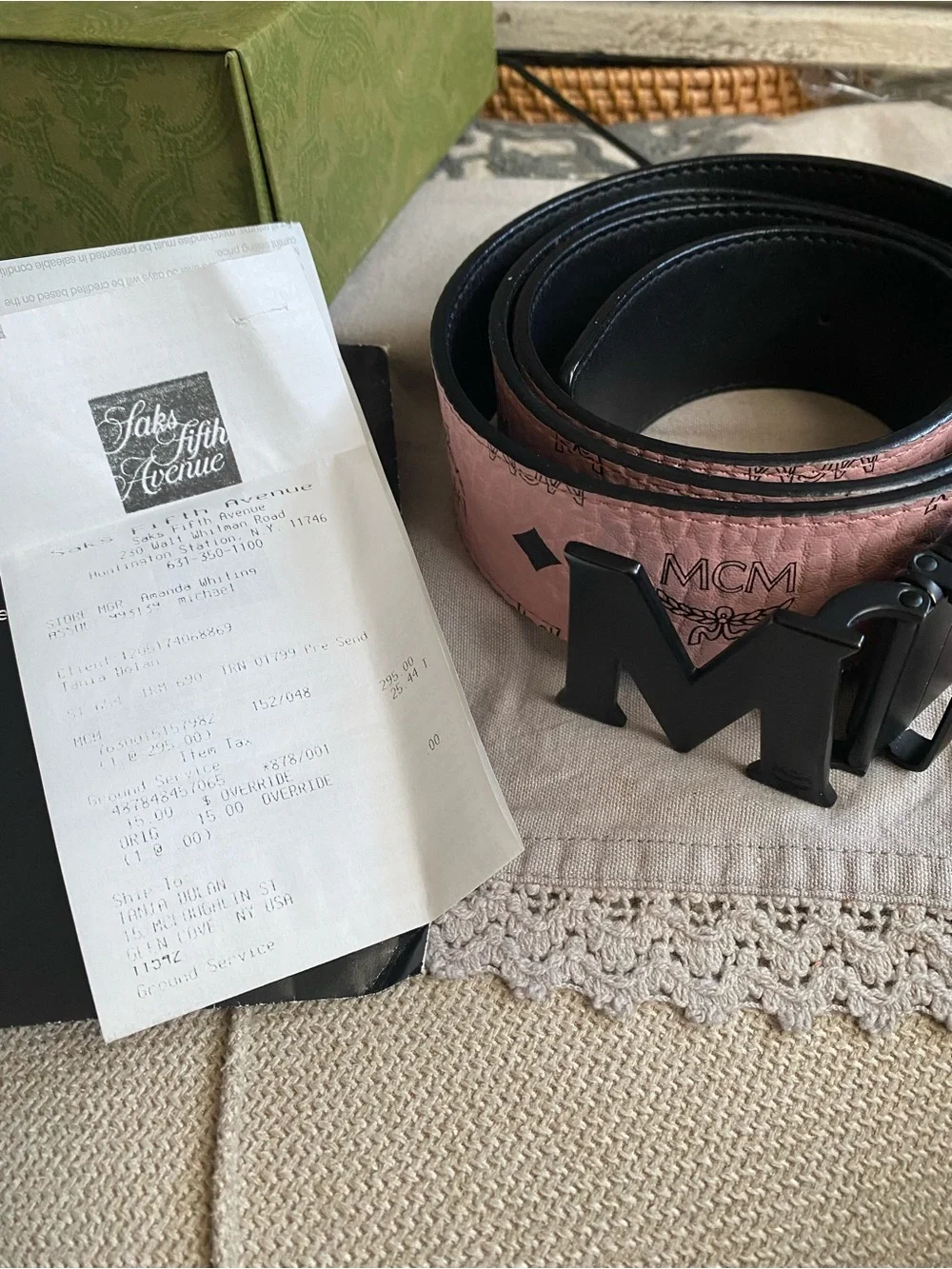 MCM Pink Monogram Reversible Belt with Black M Logo Buckle